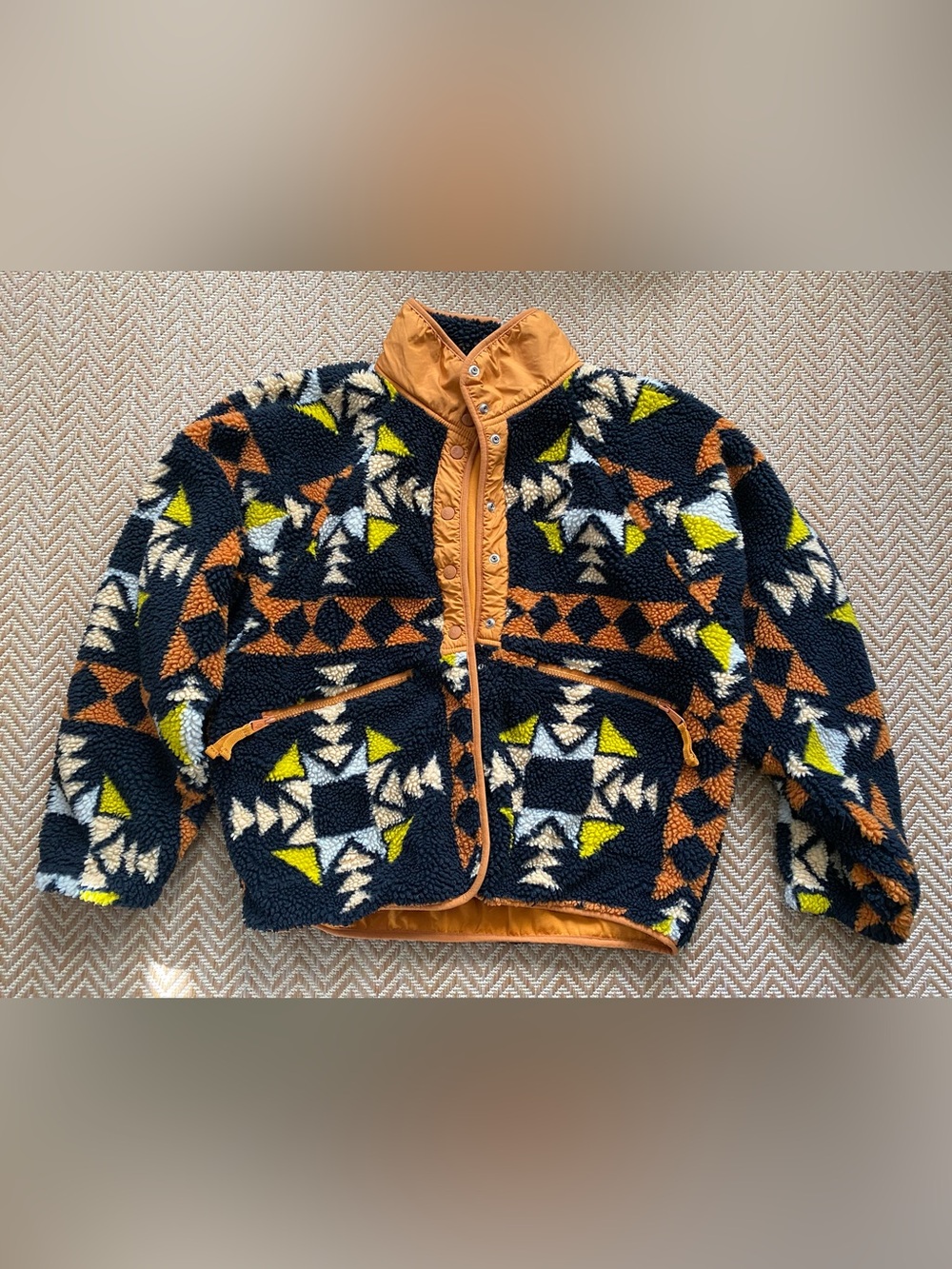 Free People Hit The Slopes Printed Fleece Jacket Night Sky Combo Large - Picture 2 of 14